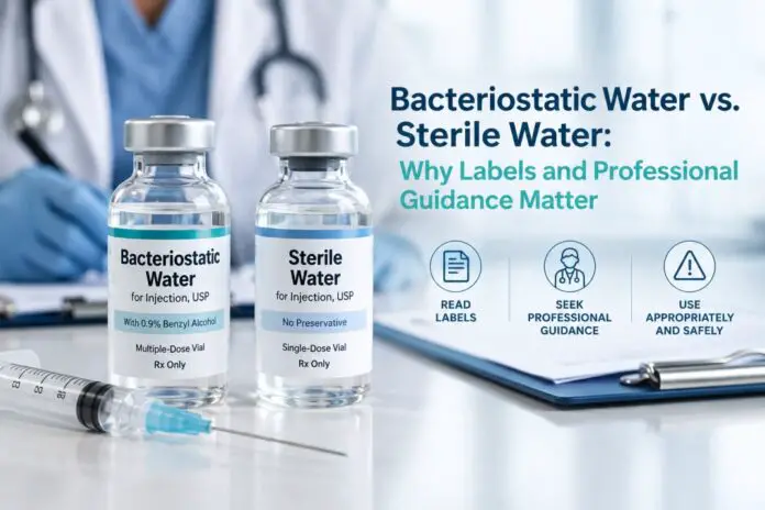 Bacteriostatic Water vs. Sterile Water Bacteriostatic Water vs. Sterile Water: Why Labels and Professional Guidance Matter